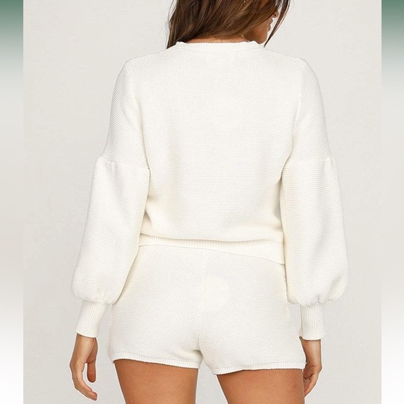 imesrun Womens Knit Pajamas Sets Lantern Long Sleeve Top and Drawstring Shorts - Picture 3 of 6